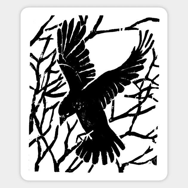 Crow Woodblock Sticker by jackraken